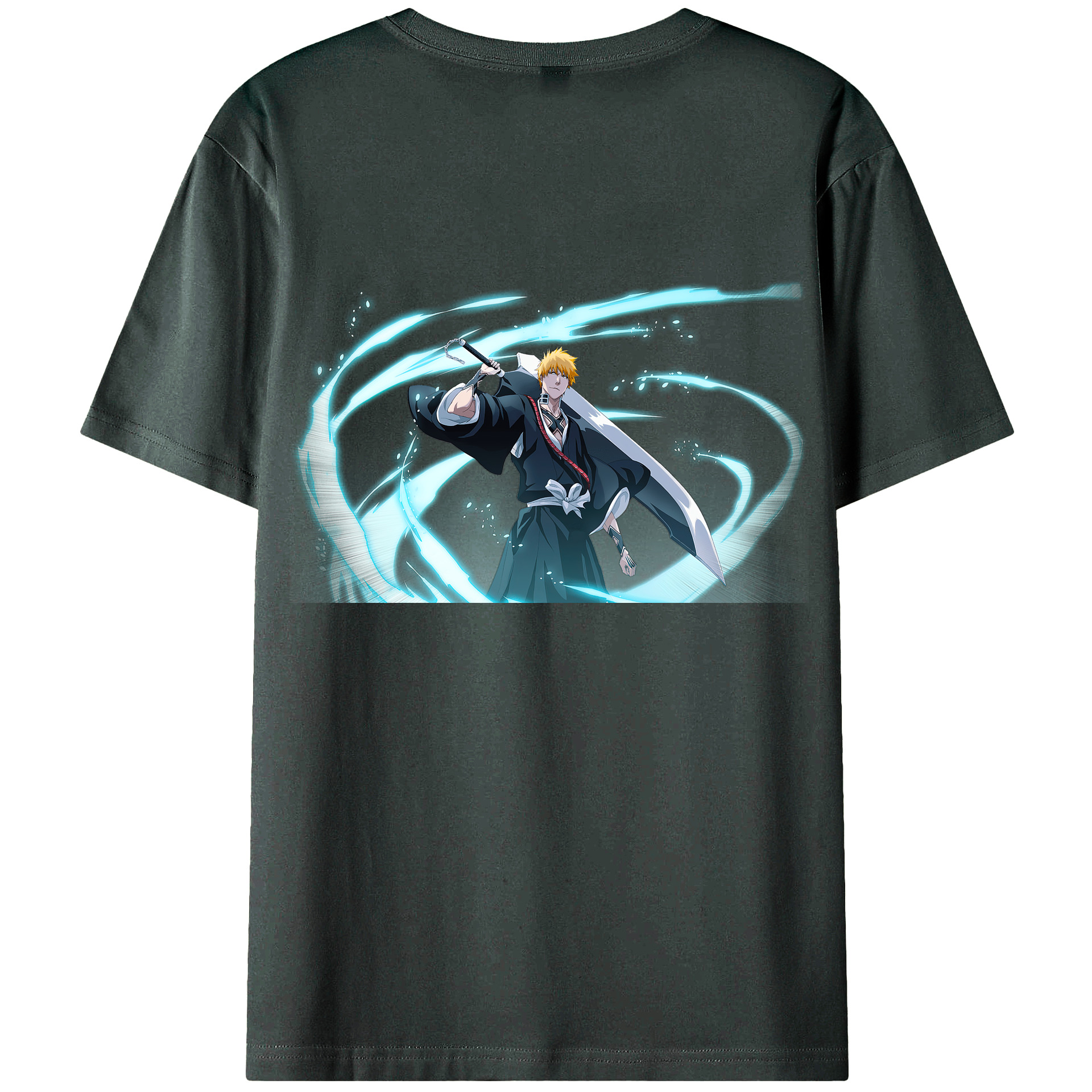 （画像用） ブリーチ 黒崎一護（くろさき いちご）BLEACH Kurosaki Ichigo 綿100％ メンズ半袖Tシャツ（バックプリント） 通気性